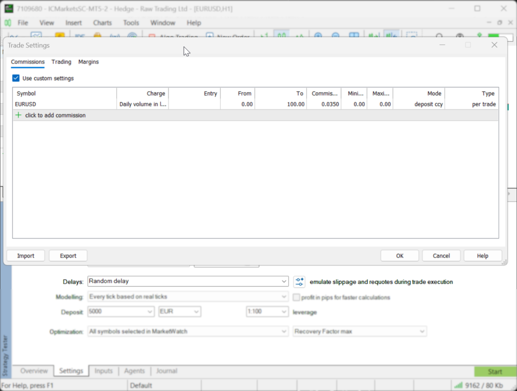Advanced Testing Settings Panel