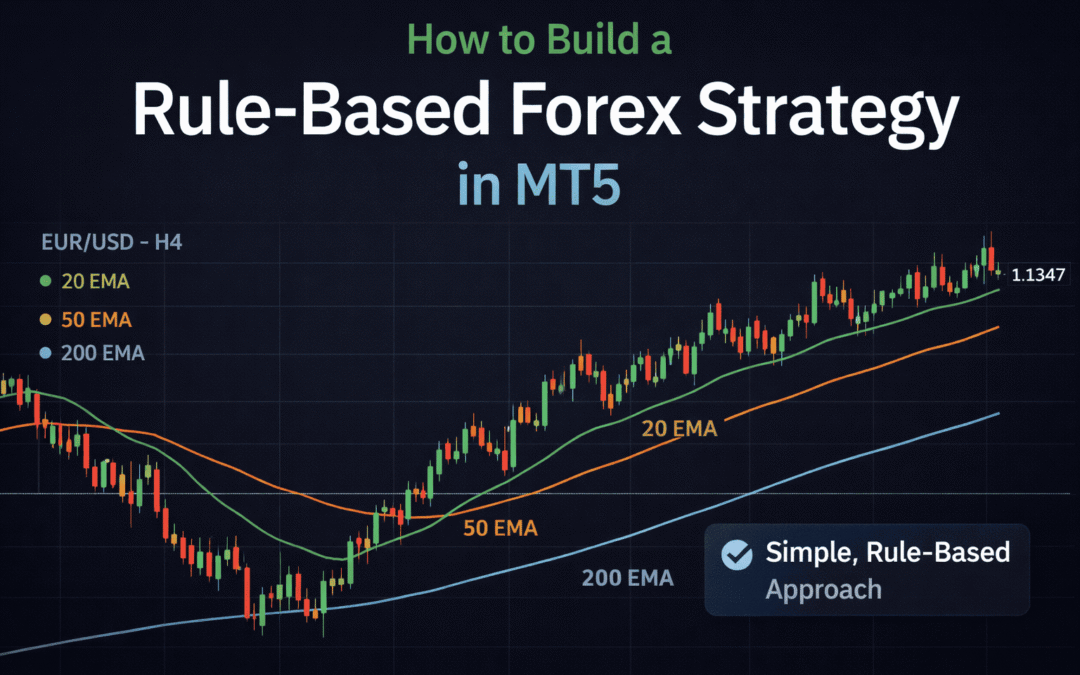 Rule-based forex strategy on MT5 with 20, 50, and 200 EMA trend setup